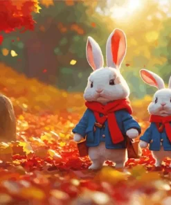 Adorable White Bunnies 5D Diamond Painting