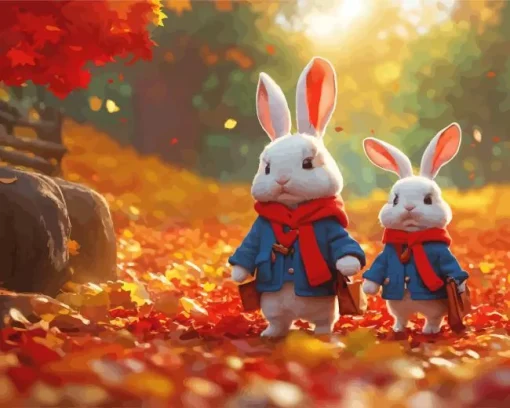 Adorable White Bunnies 5D Diamond Painting