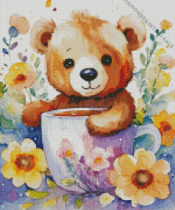 Aesthetic Flowers And Teddy Bear Art 5D Diamond Painting