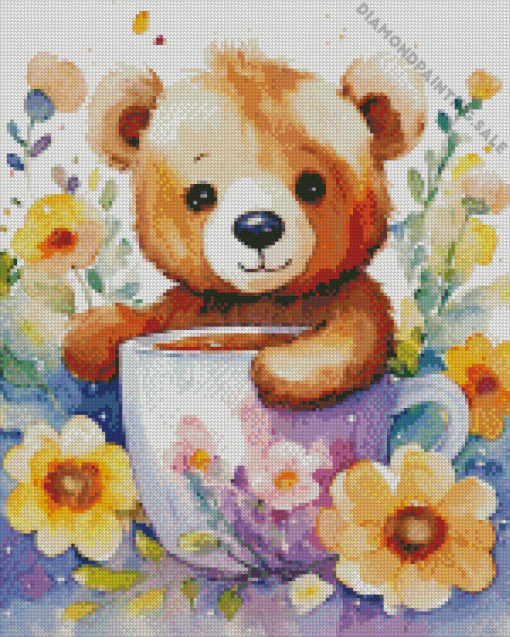 Aesthetic Flowers And Teddy Bear Art 5D Diamond Painting