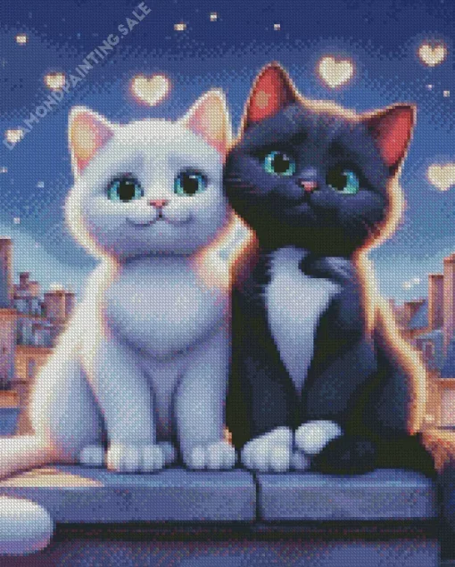 Black And White Cats In Love 5D Diamond Painting