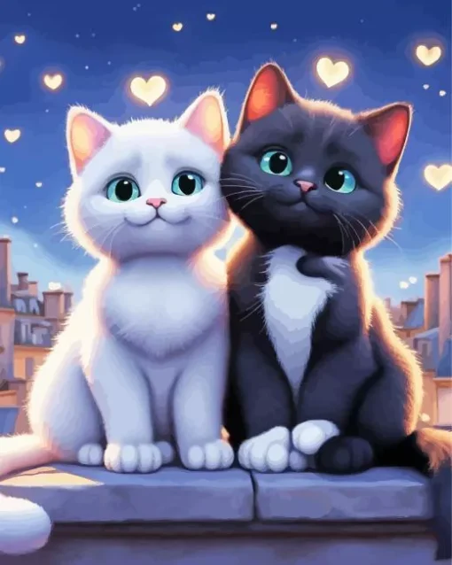 Black And White Cats In Love 5D Diamond Painting