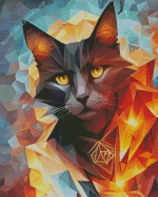 Black Geometric Abstract Cat 5D Diamond Painting