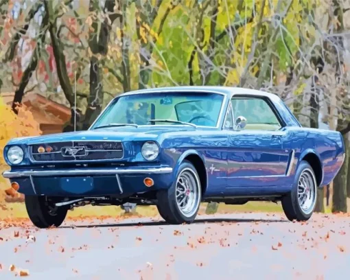 Blue 1960 Ford Mustang 5D Diamond Painting