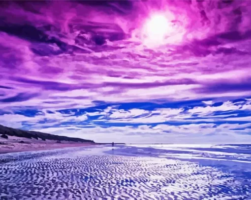 Blue And Purple Sunset Beach 5D Diamond Painting