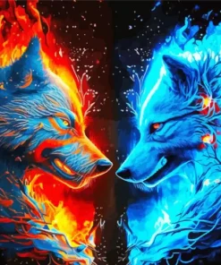 Blue And Red Fire Wolf 5D Diamond Painting