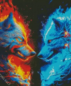 Blue And Red Fire Wolf 5D Diamond Painting