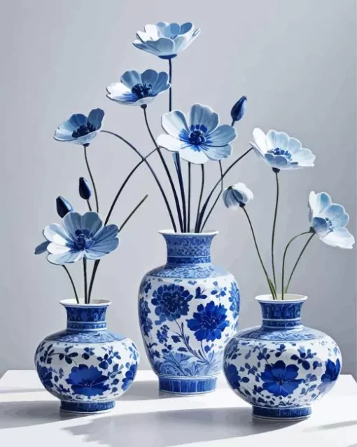 Blue And White Flower Vases 5D Diamond Painting