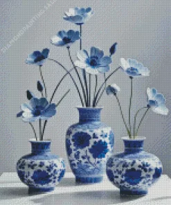 Blue And White Flower Vases 5D Diamond Painting