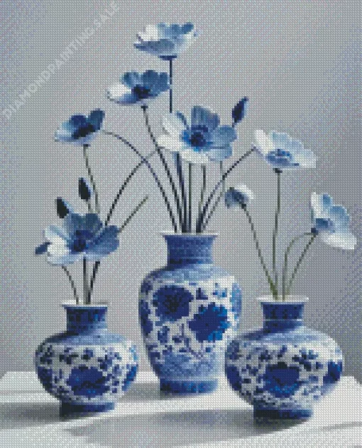 Blue And White Flower Vases 5D Diamond Painting