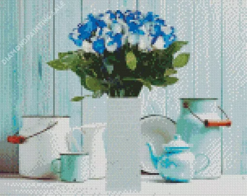 Blue And White Flowers Vase 5D Diamond Painting