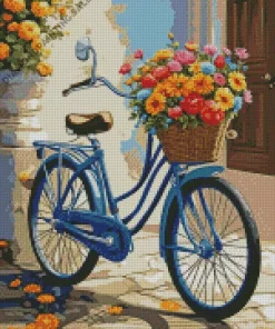 Blue Bike And Flowers Basket 5D Diamond Painting