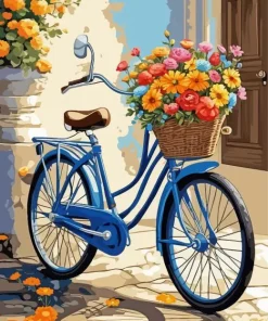 Blue Bike And Flowers Basket 5D Diamond Painting