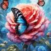 Blue Butterfly And Flowers 5D Diamond Painting