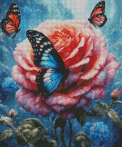 Blue Butterfly And Flowers 5D Diamond Painting