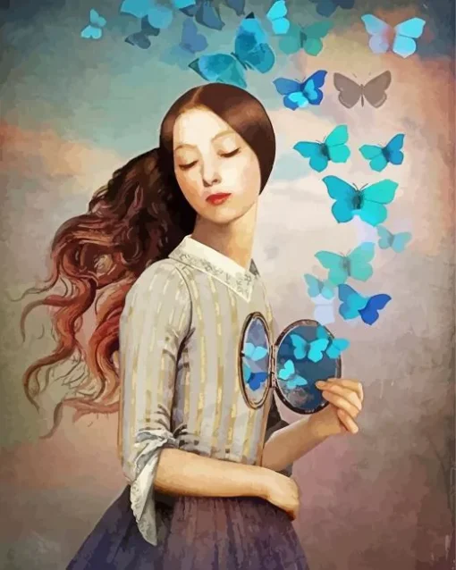 Blue Butterfly Girl 5D Diamond Painting