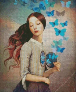 Blue Butterfly Girl 5D Diamond Painting