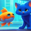 Cartoon Blue Cat And Goldfish 5D Diamond Painting