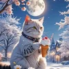 Cat Eating Ice Cream In The Snow 5D Diamond Painting