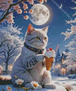 Cat Eating Ice Cream In The Snow 5D Diamond Painting