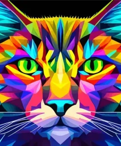 Colorful Geometric Abstract Cat 5D Diamond Painting