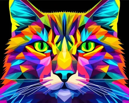 Colorful Geometric Abstract Cat 5D Diamond Painting