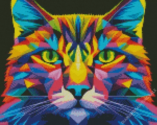 Colorful Geometric Abstract Cat 5D Diamond Painting