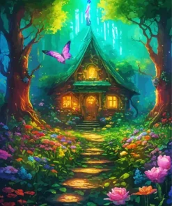 Fantasy Forest Cabin 5D Diamond Painting