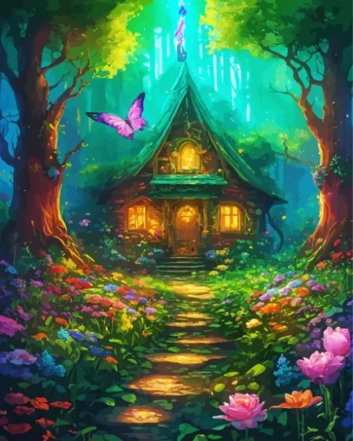 Fantasy Forest Cabin 5D Diamond Painting