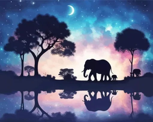 Galaxy Elephant Silhouette Art 5D Diamond Painting