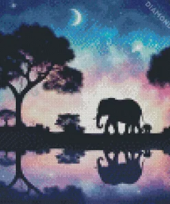 Galaxy Elephant Silhouette Art 5D Diamond Painting