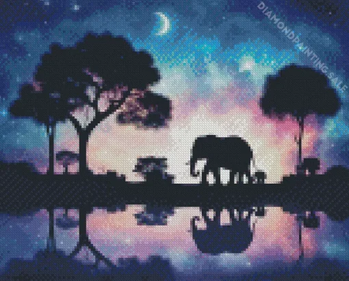 Galaxy Elephant Silhouette Art 5D Diamond Painting