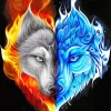 Half Blue And Red Fire Wolf 5D Diamond Painting