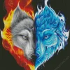 Half Blue And Red Fire Wolf 5D Diamond Painting