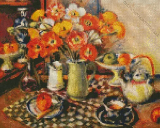 Poppies And Checked Cloth 5D Diamond Painting