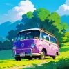 Purple Volkswagen Bus 5D Diamond Painting