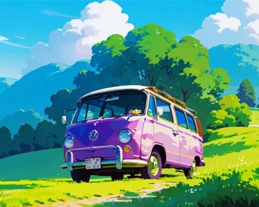 Purple Volkswagen Bus 5D Diamond Painting