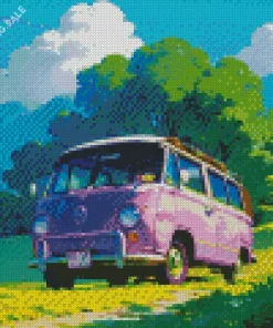 Purple Volkswagen Bus 5D Diamond Painting