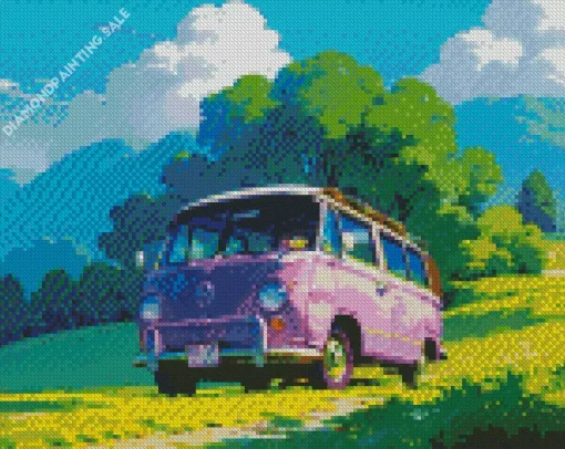 Purple Volkswagen Bus 5D Diamond Painting